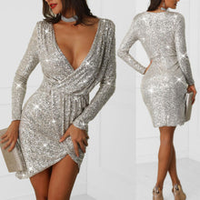 Load image into Gallery viewer, Silver Sequin Party Dress