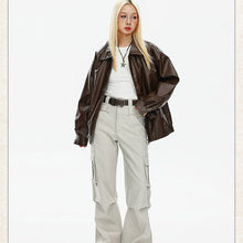 Load image into Gallery viewer, Faux Leather Oversized Bomber Jacket