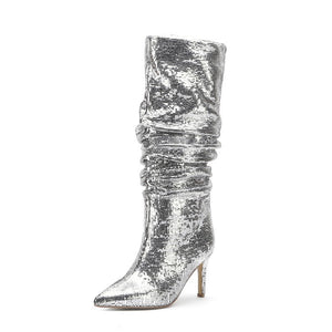 Pleated Silver Boots