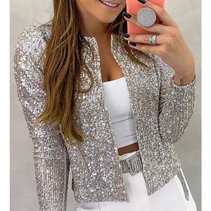 Puff Sleeve Sequin Cropped Coat