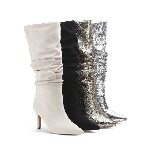 Pleated Silver Boots