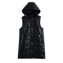 Load image into Gallery viewer, Faux Leather Hooded Long Vest