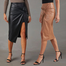 Load image into Gallery viewer, Split Mid-length Leather Skirt
